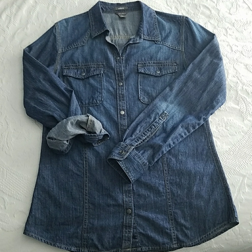 Eddie Bauer denim snap front shirt.